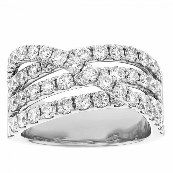 Diamond 4 Row Crossover Ring in White Gold