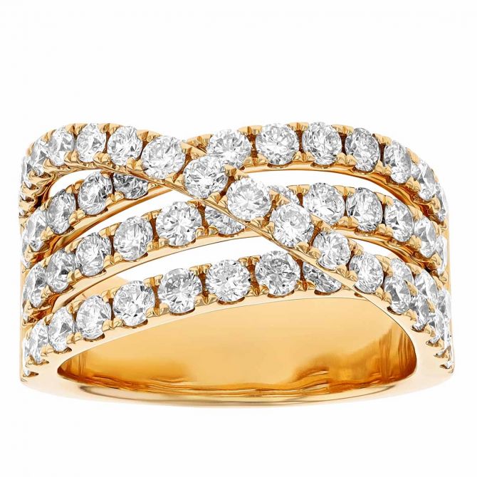 Diamond 4 Row Crossover Ring in Yellow Gold