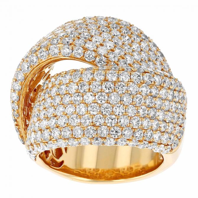 Diamond Pavé Double Crossover Ring in Yellow Gold