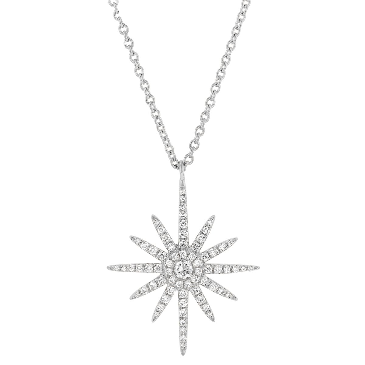 Diamond Pavé Starburst Pendant in White Gold, 18