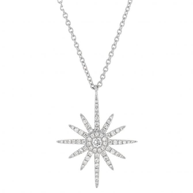 Diamond Pavé Starburst Pendant in White Gold, 18"