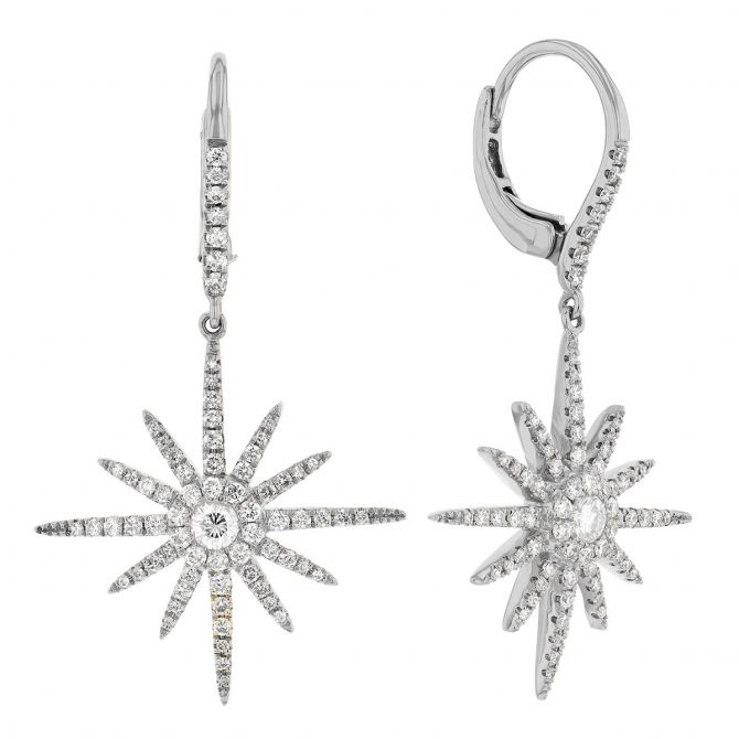 Diamond Pavé Starburst Dangle Earrings in White Gold