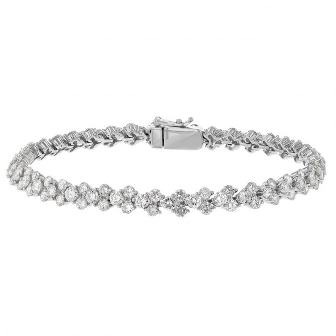 Diamond Cluster Patterned Tennis Bracelet in White Gold, 5.50 cttw