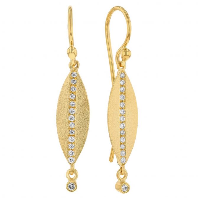 Marika Diamond Column & Bezel Set Drop Marquise Shaped Earrings in Yellow Gold