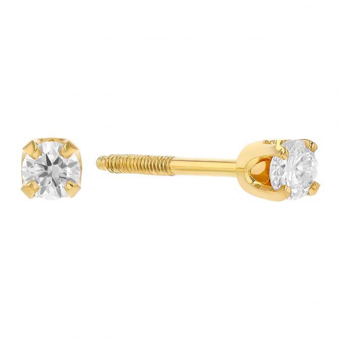 Children's Round Diamond Stud Earrings in Yellow Gold, 0.10 cttw