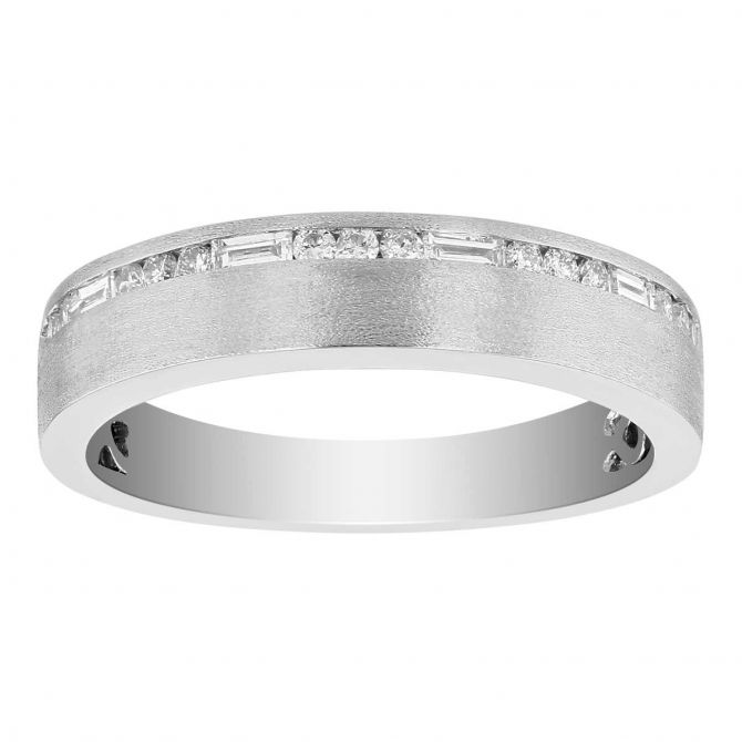 Mixed Shape Diamond Channel Set Squared Edge Ring in White Gold