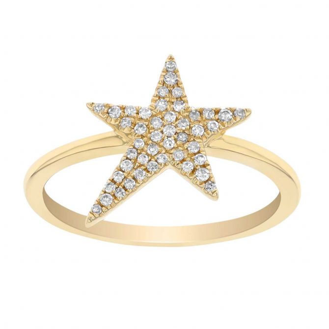 Diamond Pavé Asymmetrical Star Ring in Yellow Gold