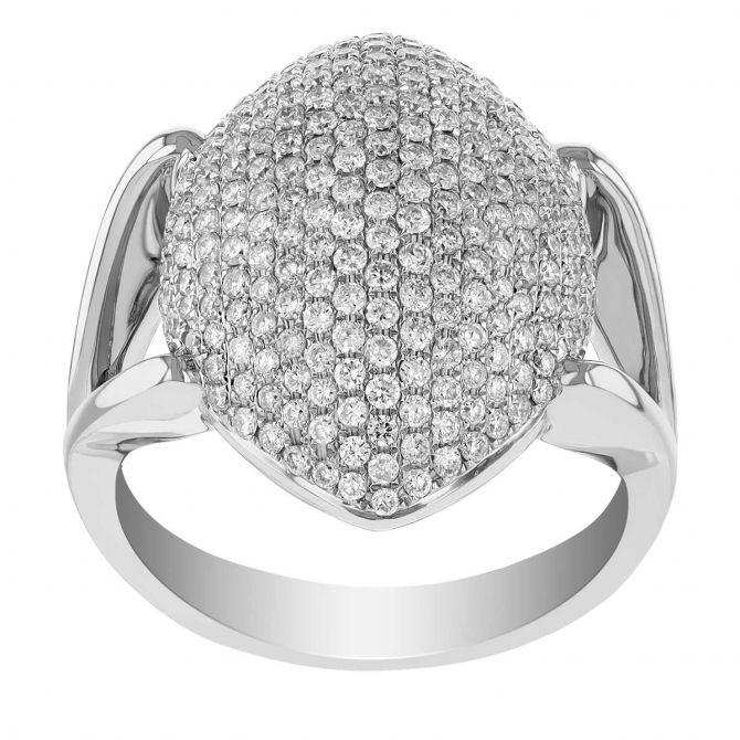 Diamond Pave Marquise Shaped Dome Split Shank Ring in White Gold