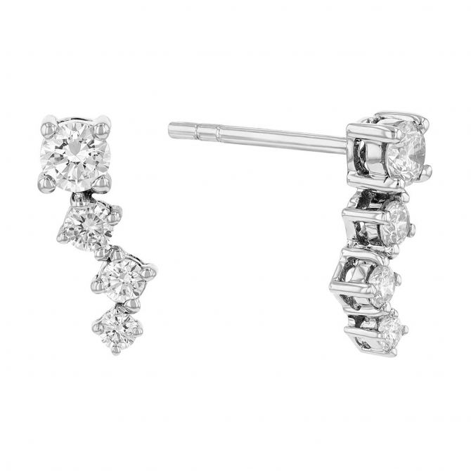 Graduated Diamond Climber Earrings in White Gold