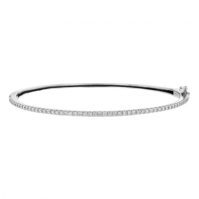 Diamond Dainty Single Row Hinged Bangle Bracelet in White Gold