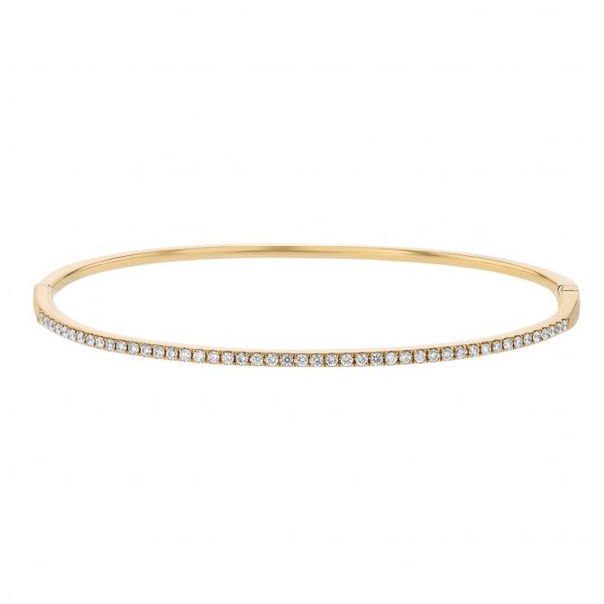 Diamond Dainty Hinged Bangle Bracelet in Yellow Gold