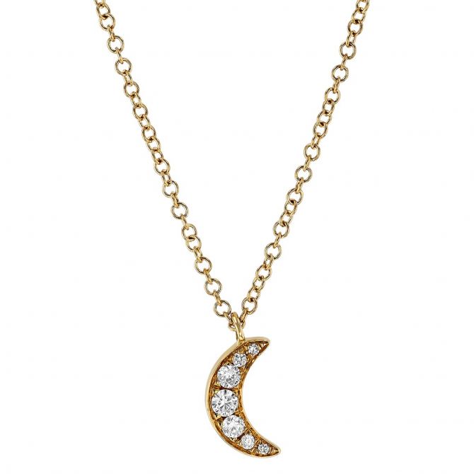 Graduated Diamond Crescent Moon Pendant in Yellow Gold, 18"