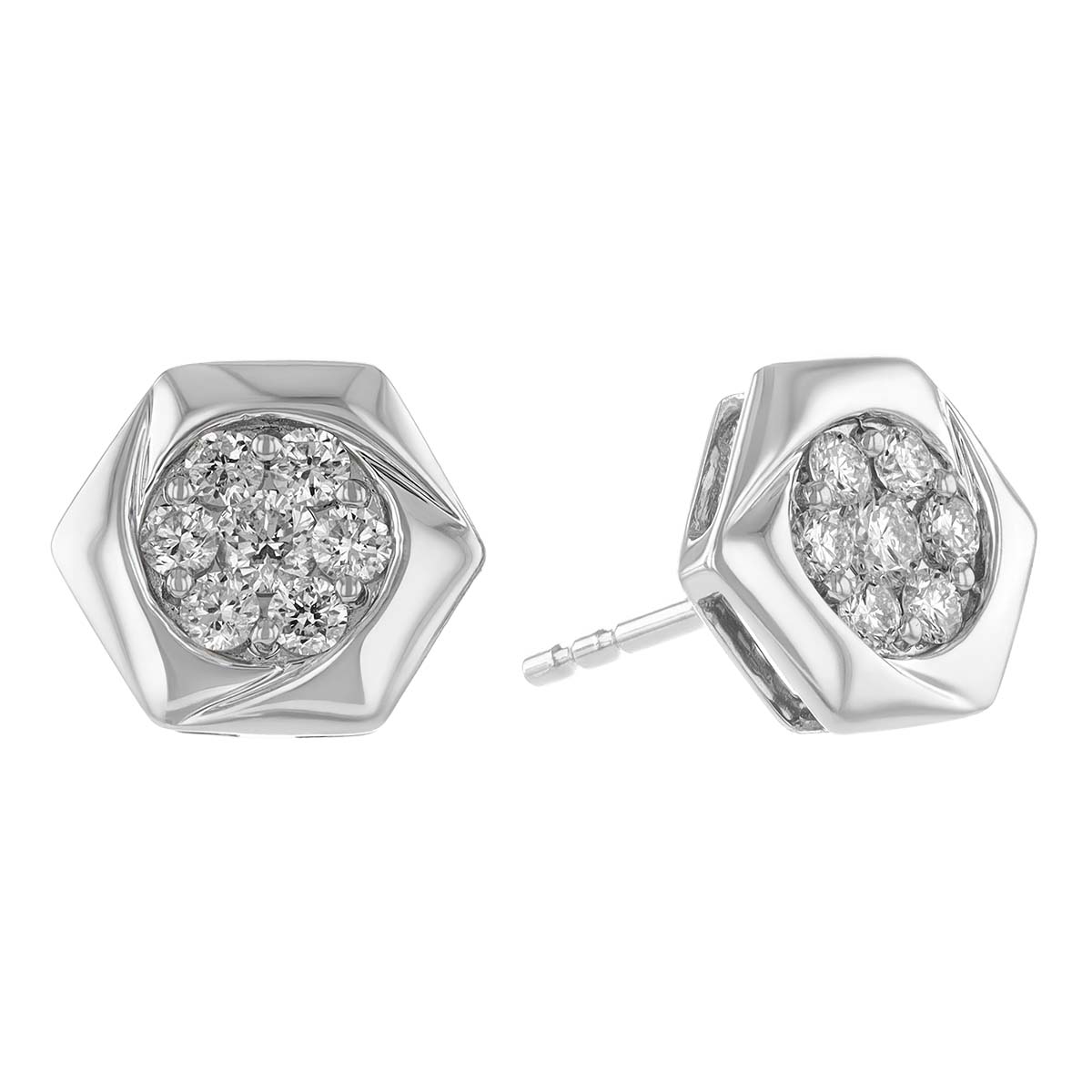 Diamond Pavé Cluster Hexagon Stud Earrings in White Gold Borsheims