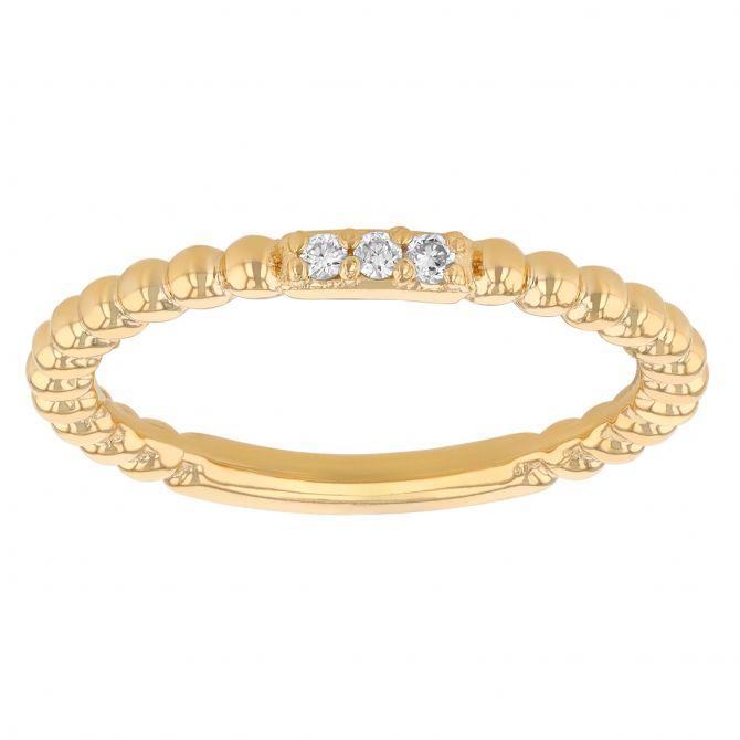 Diamond Trio Beaded Ring in Yellow Gold