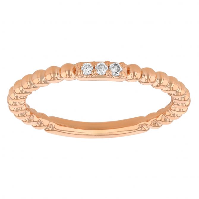 Diamond Trio Beaded Ring in Rose Gold