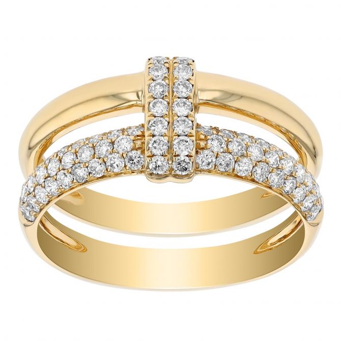 Diamond Pavé Half Rondelle Double Band Ring in Yellow Gold