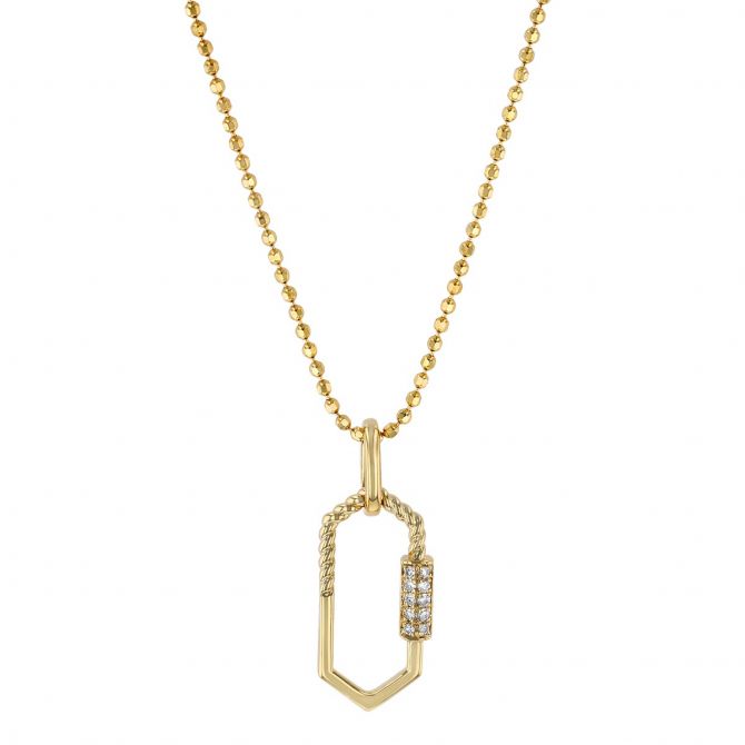 Diamond Pavé & Twisted Elongated Hexagon Pendant in Yellow Gold, 16"