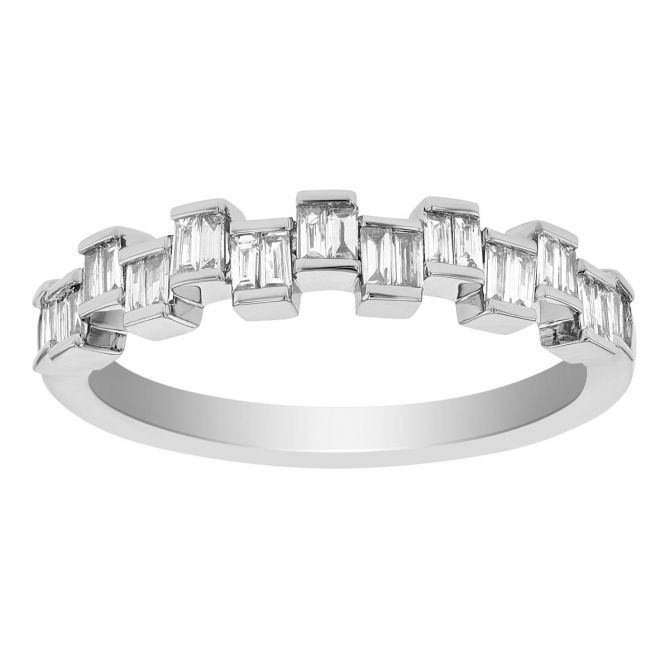 Baguette Diamond Channel Set Zig-Zag Patterned Ring in White Gold