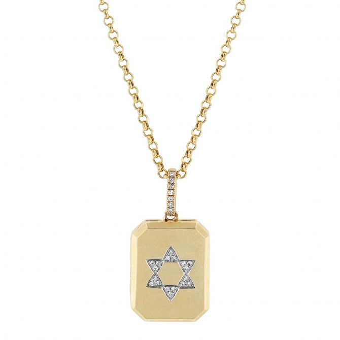 Diamond Pavé Star of David Locket Pendant in Yellow Gold, 20"