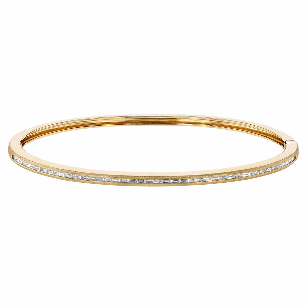 Baguette Diamond Channel Set Hinged Bangle Bracelet in Yellow Gold ...