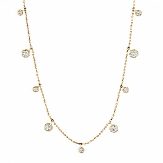 Diamond 9 Drop Station Alternating Size Necklace in Yellow Gold, 0.40 cttw, 18"