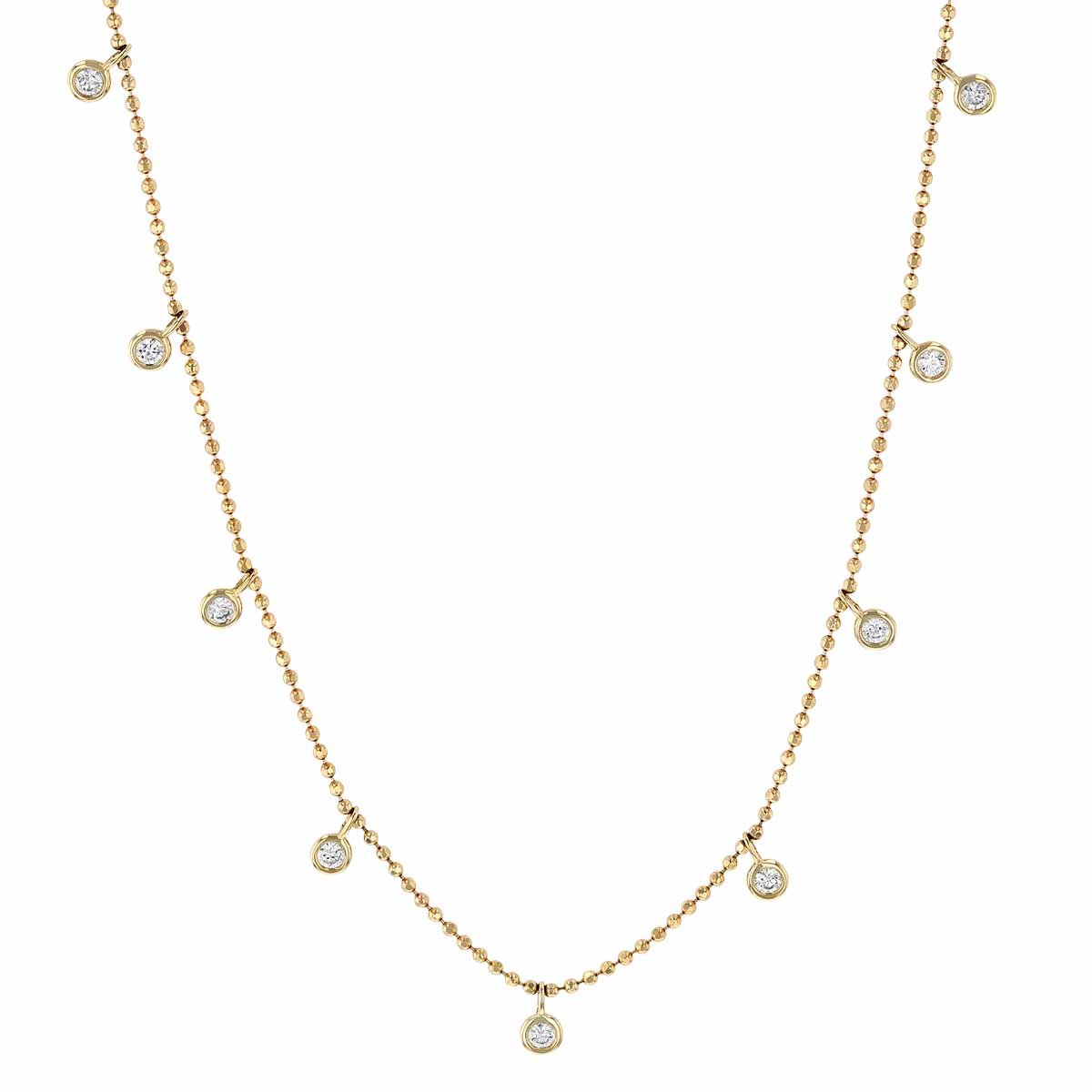 Diamond 9 Drop Station Necklace in Yellow Gold, 0.20 cttw, 18