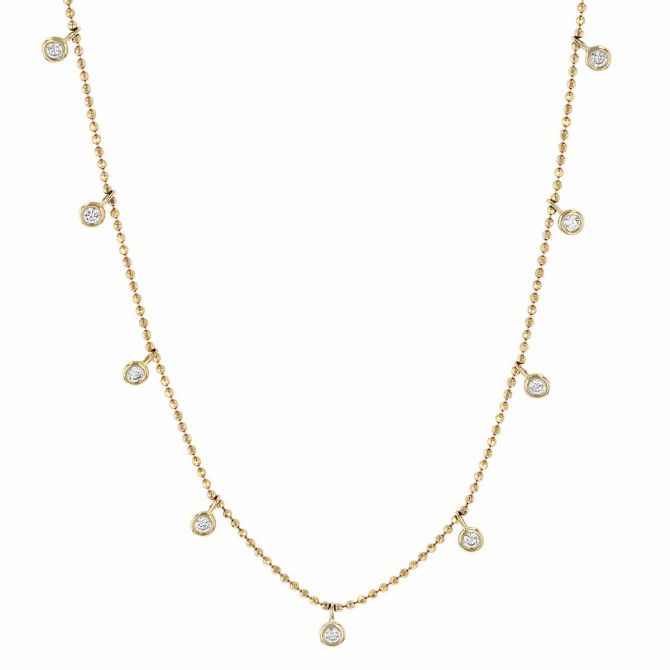 Diamond 9 Drop Station Necklace in Yellow Gold, 0.20 cttw, 18"