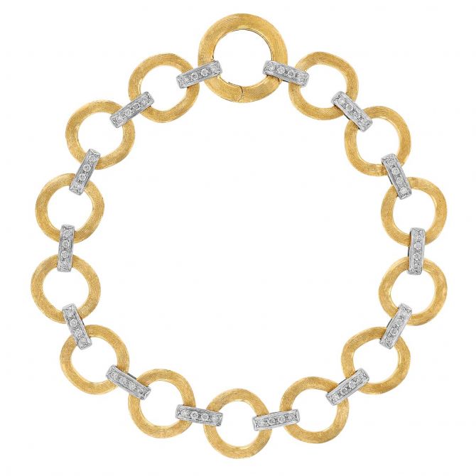 Marco Bicego Jaipur Diamond Flat & Circle Link Bracelet in Yellow & White Gold, 7.5"