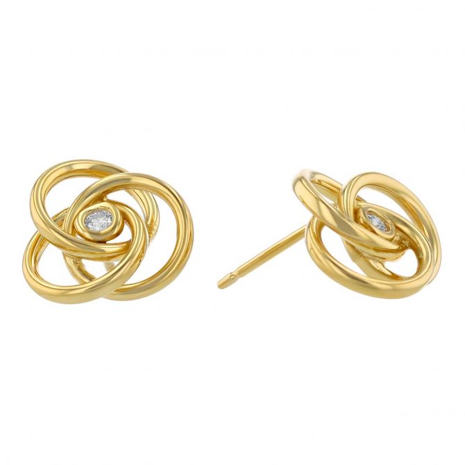 Diamond Love Knot Stud Earrings in Yellow Gold