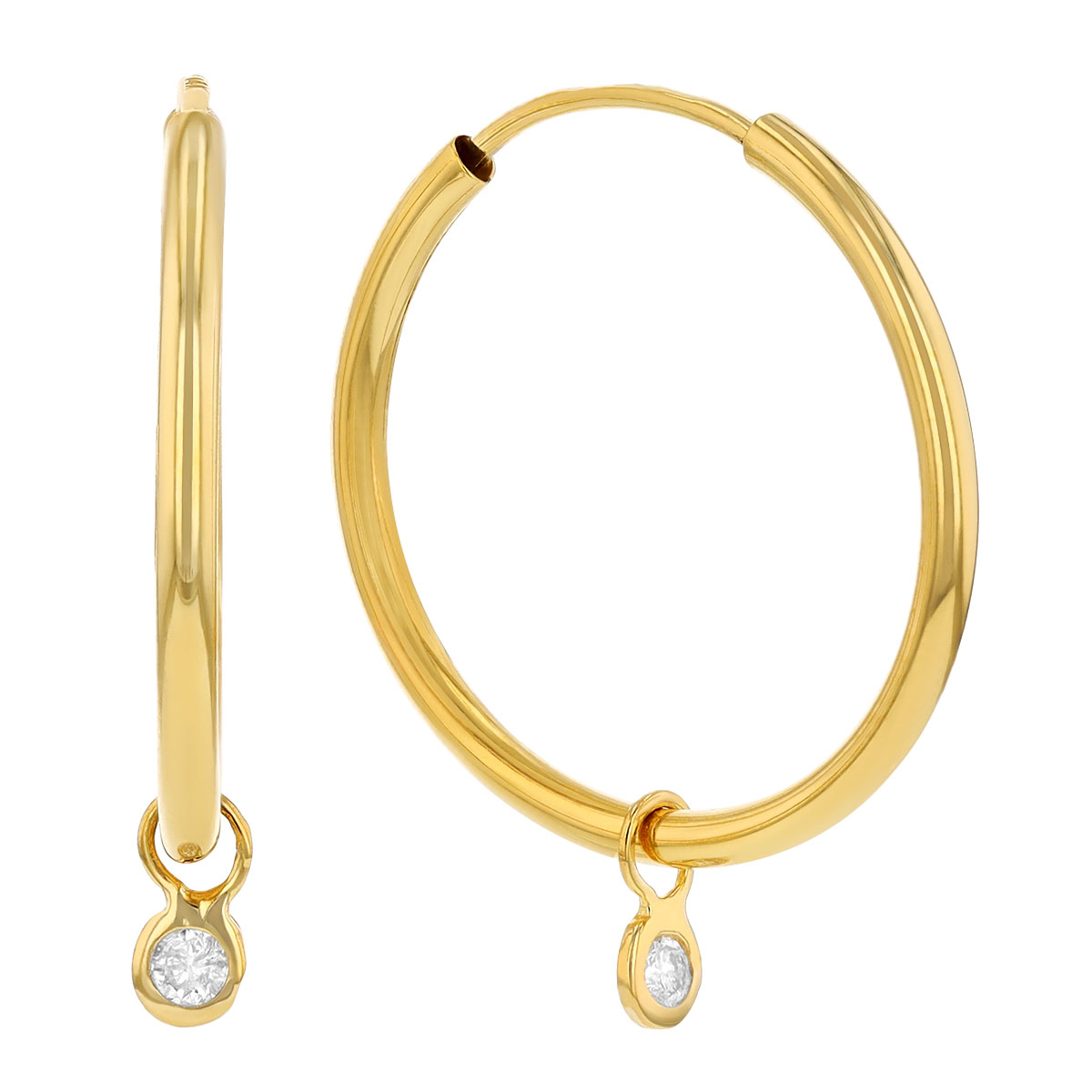 Diamond Bezel Drop Endless Hoop Earrings in Yellow Gold | Borsheims