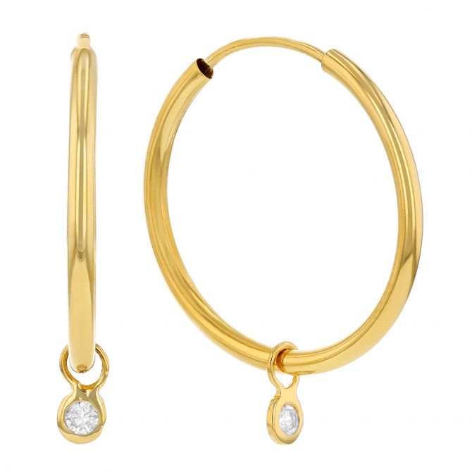 Diamond Bezel Drop Endless Hoop Earrings in Yellow Gold