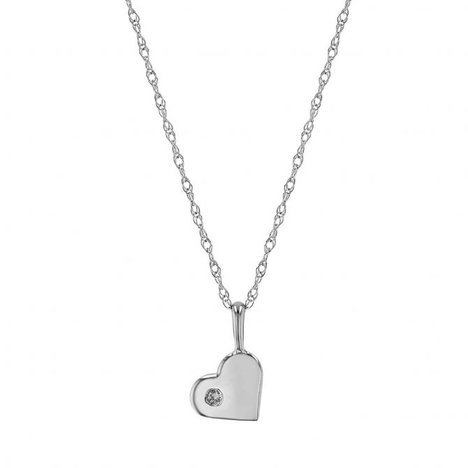 Diamond Flush Set Heart Pendant in White Gold, 18"