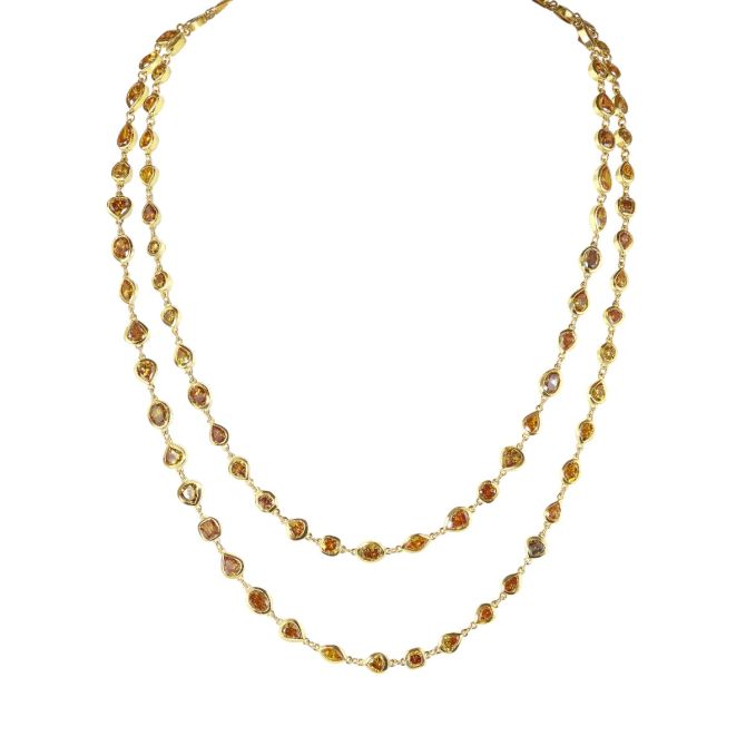 Rahaminov Multi Shape Warm Tone Diamond Necklace in Yellow Gold, 33"