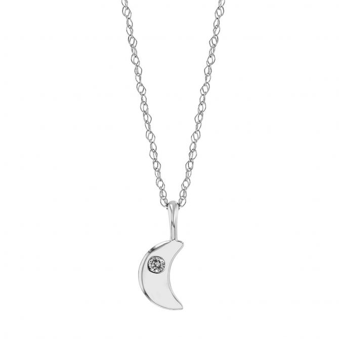 Diamond Flush Set Crescent Moon Pendant in White Gold, 18"