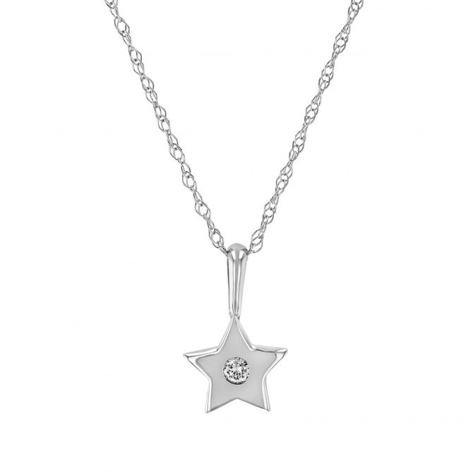 Diamond Flush Set Star Pendant in White Gold, 18"