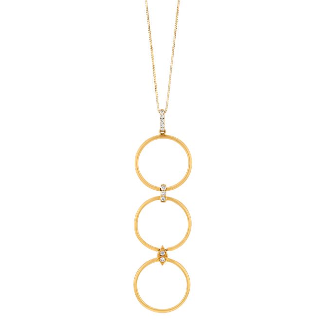 Doves Diamond & Triple Circle Lariat Necklace in Yellow Gold, 18"