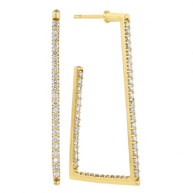 Roberto Coin Diamond Inside Out Open Rectangle Hoop Earrings in Yellow Gold