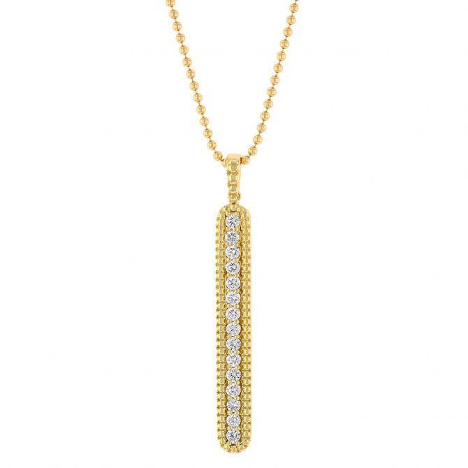 Roberto Coin Siena Diamond & Beaded Vertical Bar Pendant in Yellow Gold, 1.03 cttw