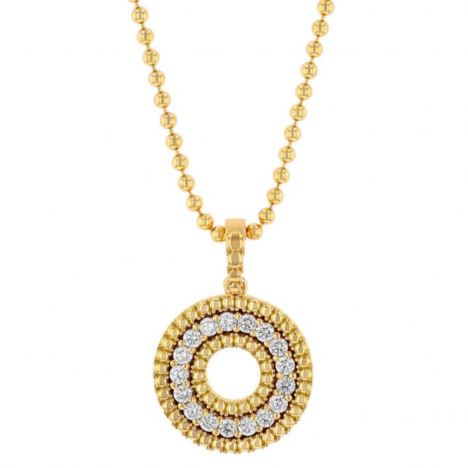 Roberto Coin Siena Diamond & Beaded Circle Pendant in Yellow Gold, 0.48 cttw, 18"