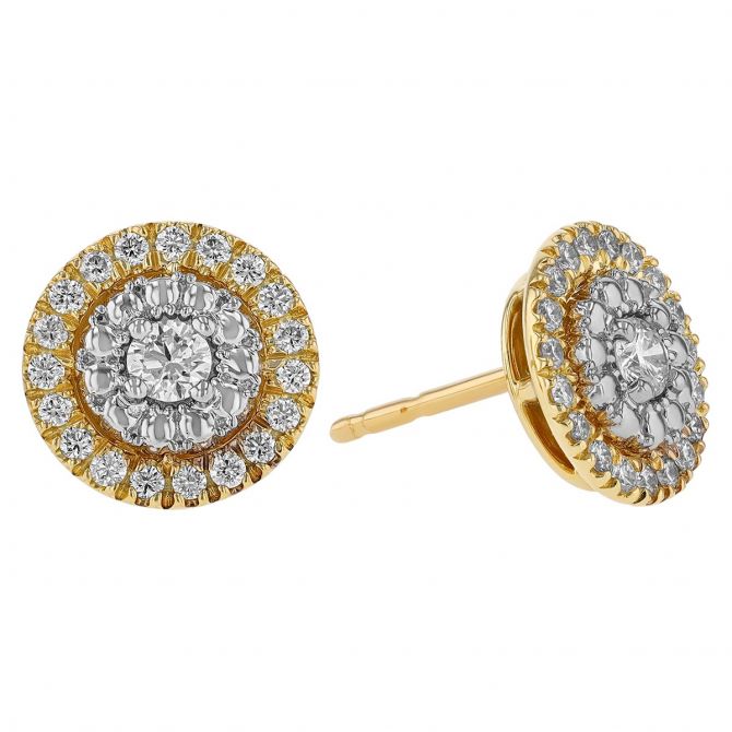 Roberto Coin Siena Diamond Dot Pavé Stud Earrings in Yellow & White Gold