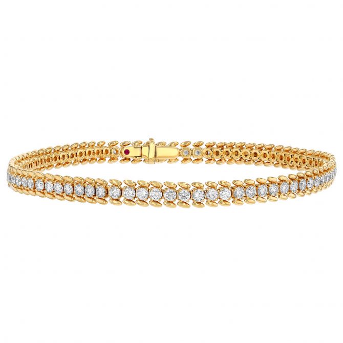 Roberto Coin Diamond Tennis Bracelet with Oval Bead Edges in Yellow Gold, 7", 2.68 cttw