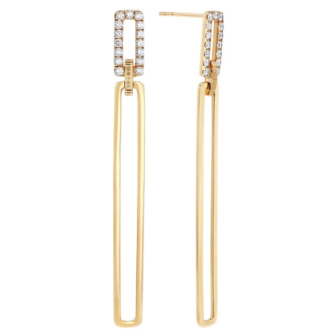 Doves Diamond & Yellow Gold Double Rectangle Long Dangle Earrings