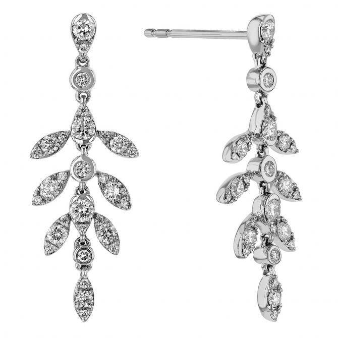 Diamond Pavé Leaf Dangle Earrings in White Gold