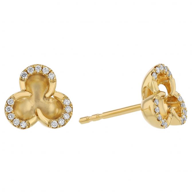 Diamond Outline 3 Petal Stud Earrings in Yellow Gold