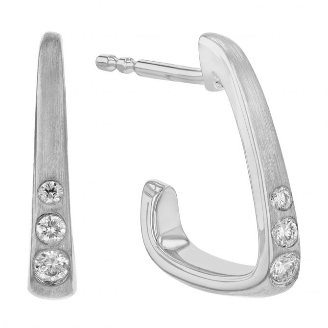 Diamond Graduated Flush Set Trio J-Hoop Earrings in White Gold