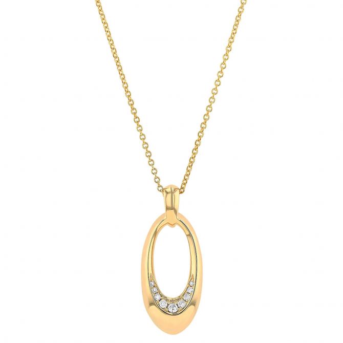 Diamond Tapered Oval Pendant in Yellow Gold, 18"