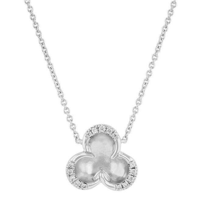 Diamond Petal Trio Pendant in White Gold, 18"