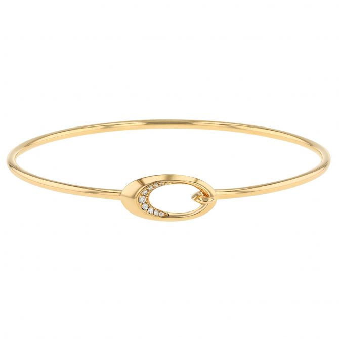 Diamond Tapered Oval Link Bangle Bracelet in Yellow Gold