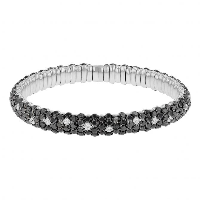 Zydo Black & White Diamond Domed Stretch Bracelet in White Gold