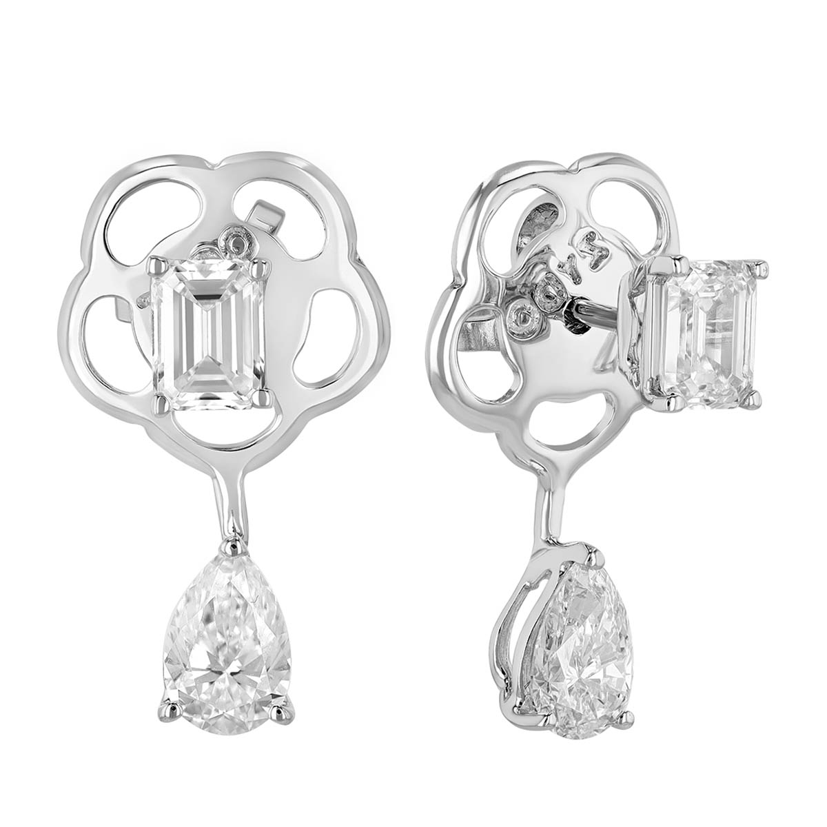 Zydo Hope Emerald Cut & Pear Shaped Diamond Duo Drop Earrings in White ...